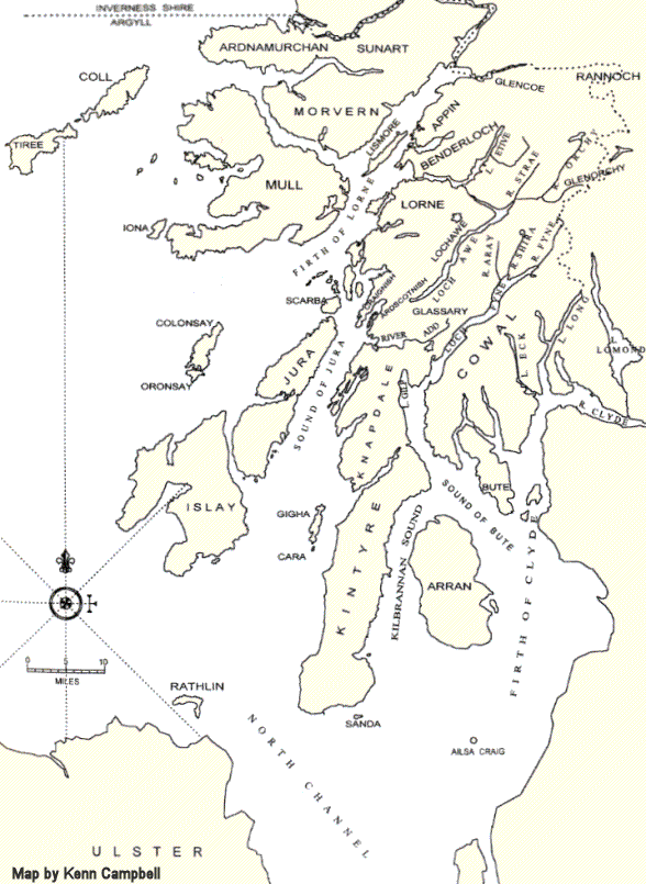 Image of a map of lands of Argyll, Scotland.