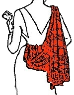 Ilustratiion of thhe style of sash etiquette for women who are Scottish Country Dancers.