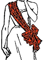 Ilustratiion of thhe style of sash etiquette for women who married outside of their clan and wish to honor their birth clan.